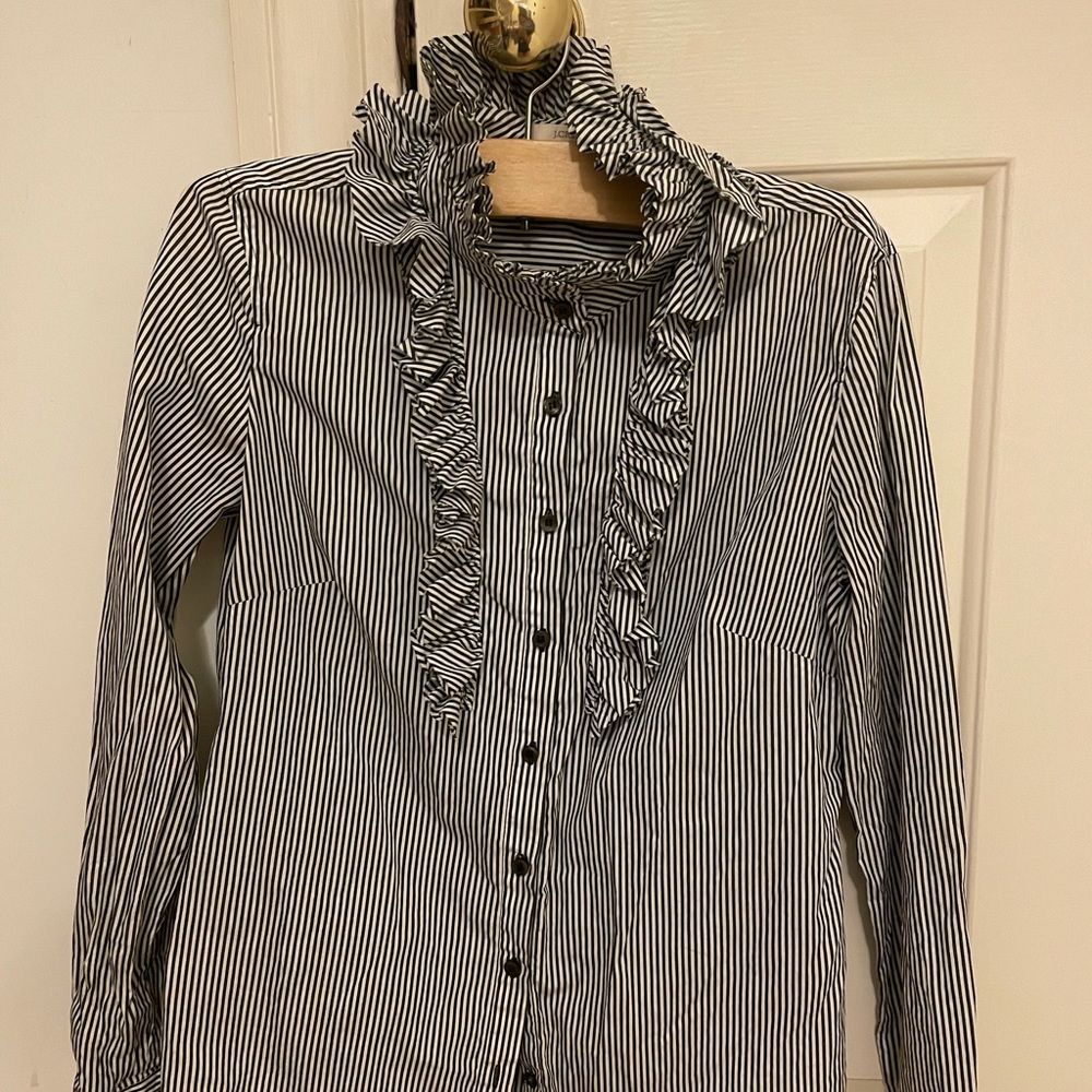 Jcrew Ruffle Collar Striped Blouse Size 2